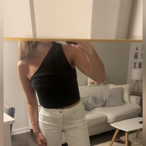 Women's black one shoulder top